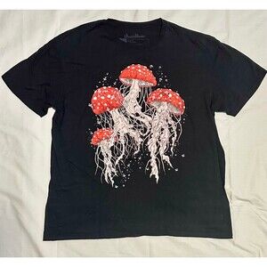 Threadless Kooky Love Jellyfish Black Short Sleeve Cotton Shirt Men’s Size Large